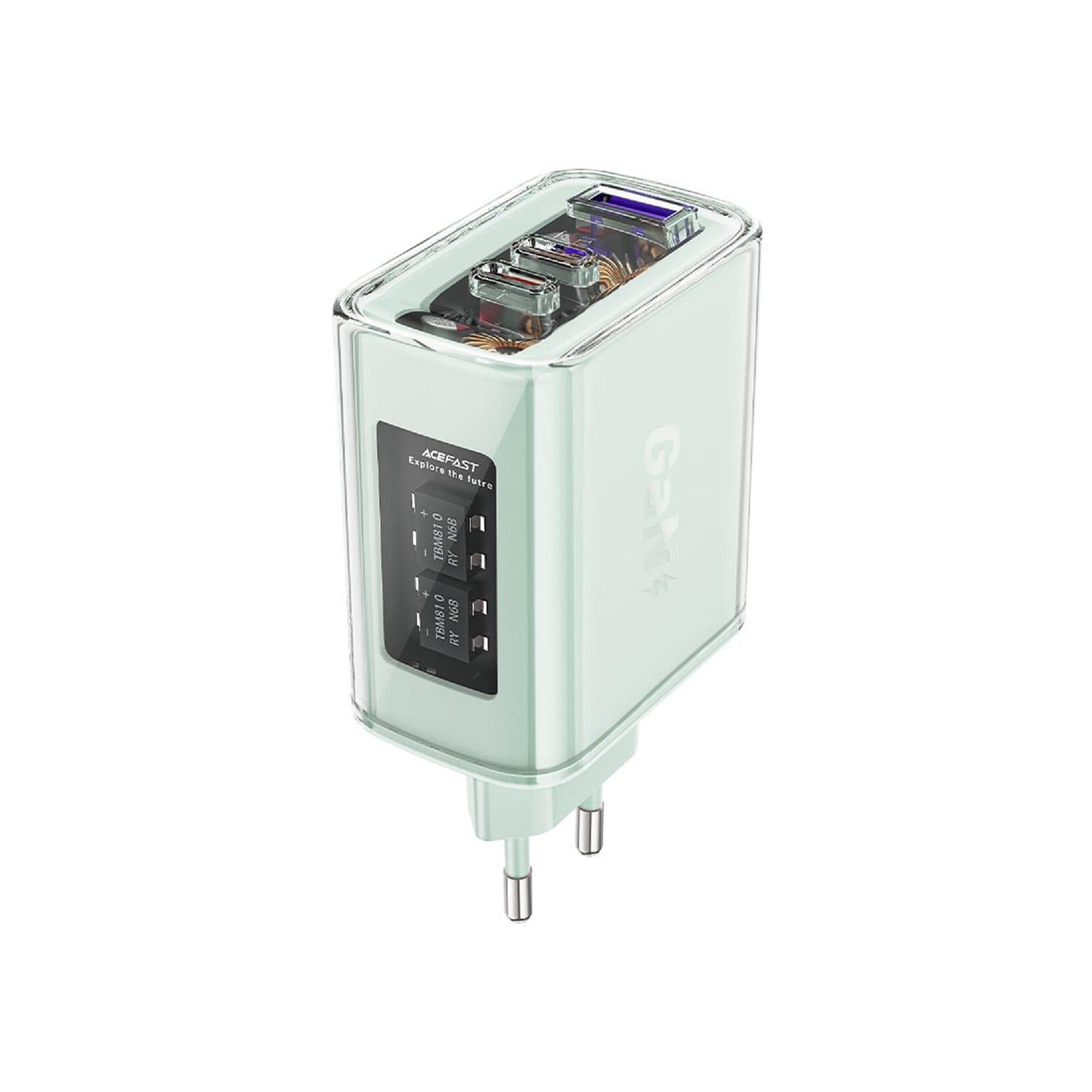 Acefast Ladegerät Handyladegerät GaN 65W 3 Ports (1xUSB, 2xUSB C) Wand