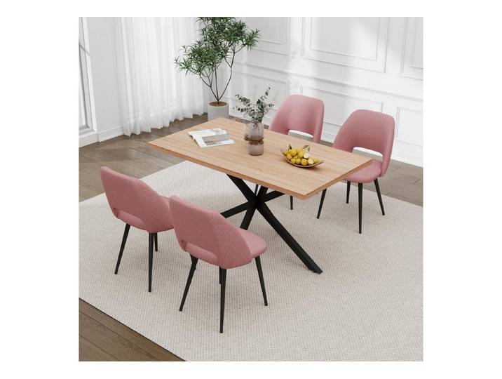 LuxusKollektion Essgruppe Esstisch Stuhlset 140x80x75cm MDF 4 Cord Stühle Helle Farbe Rosa