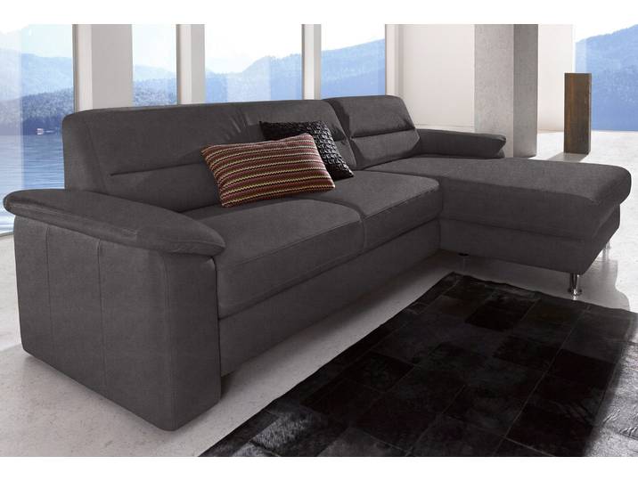 Ecksofa, NaturLeder & Luxus-Microfaser, Grau, 251×165 cm, Boxspring-Polsterung, Modern, sit&more