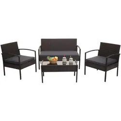 Poly-Rattan Garnitur MCW-F56, Balkon-/Garten-/Lounge-Set Sitzgruppe ~ braun, Kissen dunkelgrau