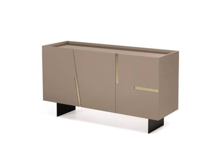 Buffet - GIRONA - 3 portes - 160 cm - Tortora - Inserts miroir - Bronze