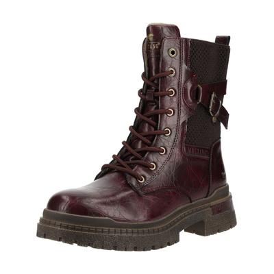 Schnürstiefelette MUSTANG SHOES "Mustang Shoes Stiefelette Lederimitat", Damen, Gr. 38, rot (bordeaux), Lederimitat, Schuhe Schnürstiefelette