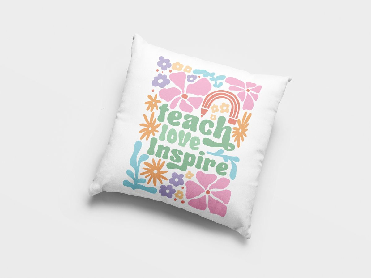 Sierkussen Leraren Waardering met Boho Bloemen Ontwerp, Decoratief Kussen voor Thuis of het Klaslokaal, 40 x 40 cm