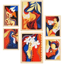POSTER Set Mit 6 Zierliche Collage In Weibliche Zusammenfassung Ästhetische Dekorative Gemälde Für Ihr Zuhause A3 & A4 Rahmen Aus Hellem Holz