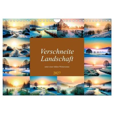 Verschneite Landschaft unter einer fahlen Wintersonne (Wandkalender 2027 DIN A4 quer), CALVENDO Monatskalender