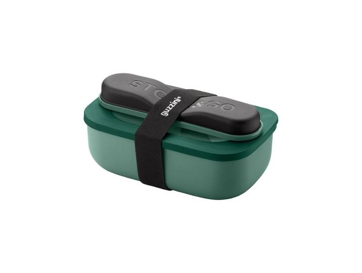 Lunch box verte avec compartiment et set de 3 couverts en inox