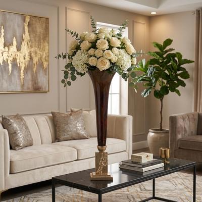 Sagebrook Home Decorative Vase - Bronze Glass Trumpet With Metal Base, 26in
