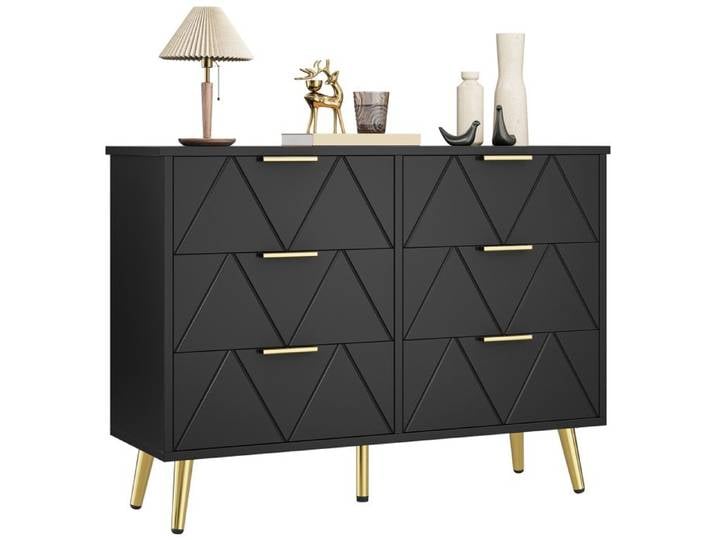 YITAHOME Commode à 6 tiroirs Large Commode en Bois Meuble de Rangement Coulissant Meuble de Bureau Salon 102 x 34 x 75cm Noir