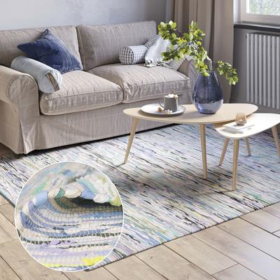Teppich "Ameer", bunt (blau, grün mix), B:160cm H:10mm L:230cm, Baumwolle, Polyester, MYFLAIR MÖBEL & ACCESSOIRES, Teppiche, Teppich, Handweb Teppich, 90% Baumwolle, handgewebt, Scandi