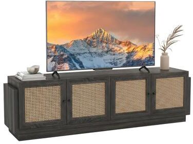 Costway Farmhouse TV Stand for TVs up to 75 Inches with 2 Cabinets-Black