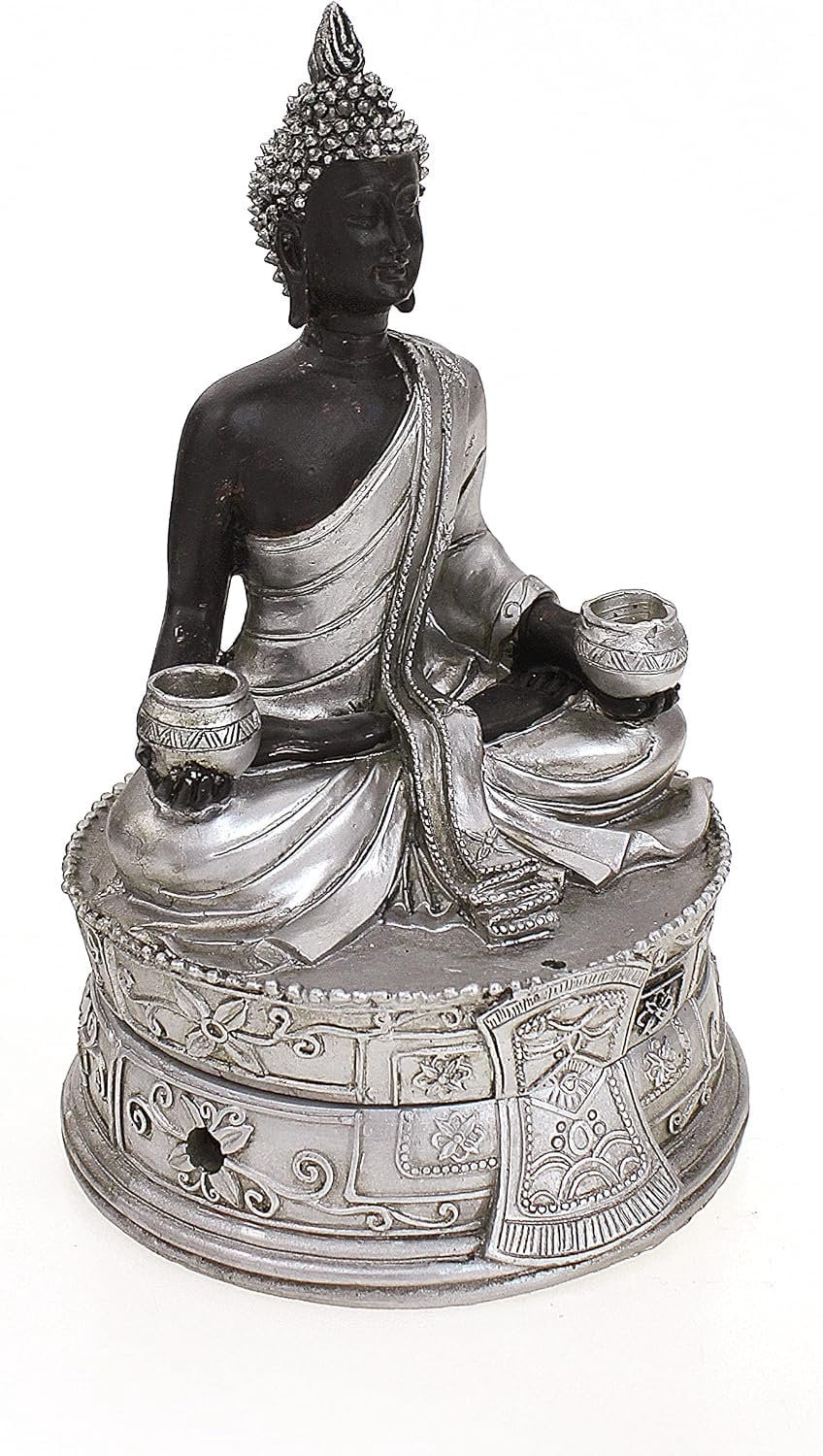 Zittende Boeddha decoratief figuur met wierookhouder, 15 cm