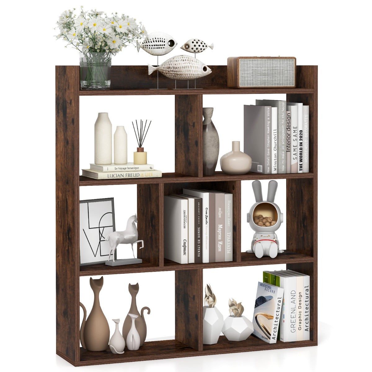 Costway Open Boekenkast van Hout met Anti-kantelfunctie en Modern Cube Design