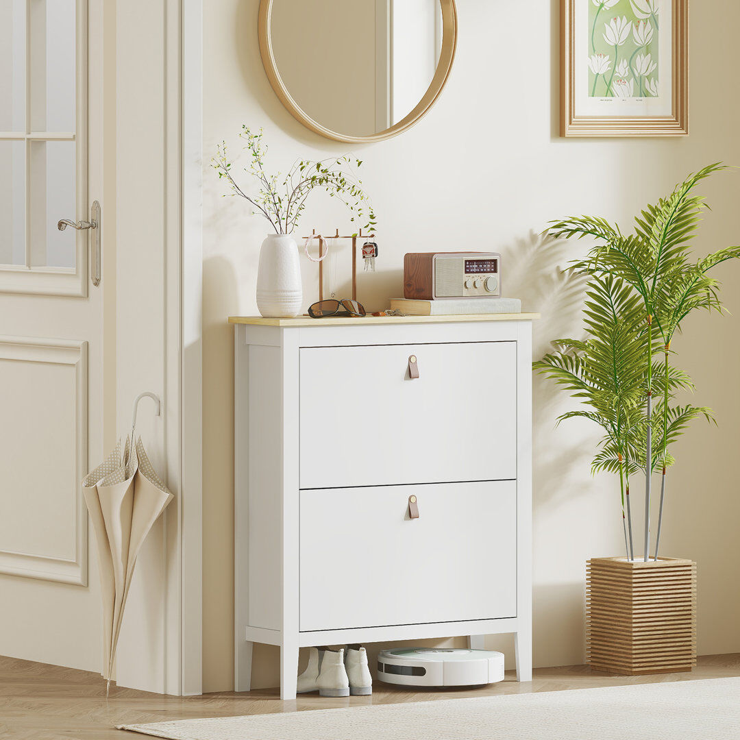 17 Stories 14 Pair Shoe Storage Cabinet White 14