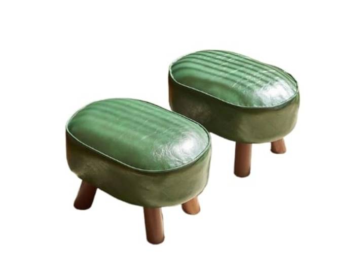 DANNMPX Sitzhocker Wohnzimmer 2er-Pack Ovale Fußhocker, Rahmen Aus Massivem Gummibaumholz, PU-Polsterung Zusätzliche Sitzplätze