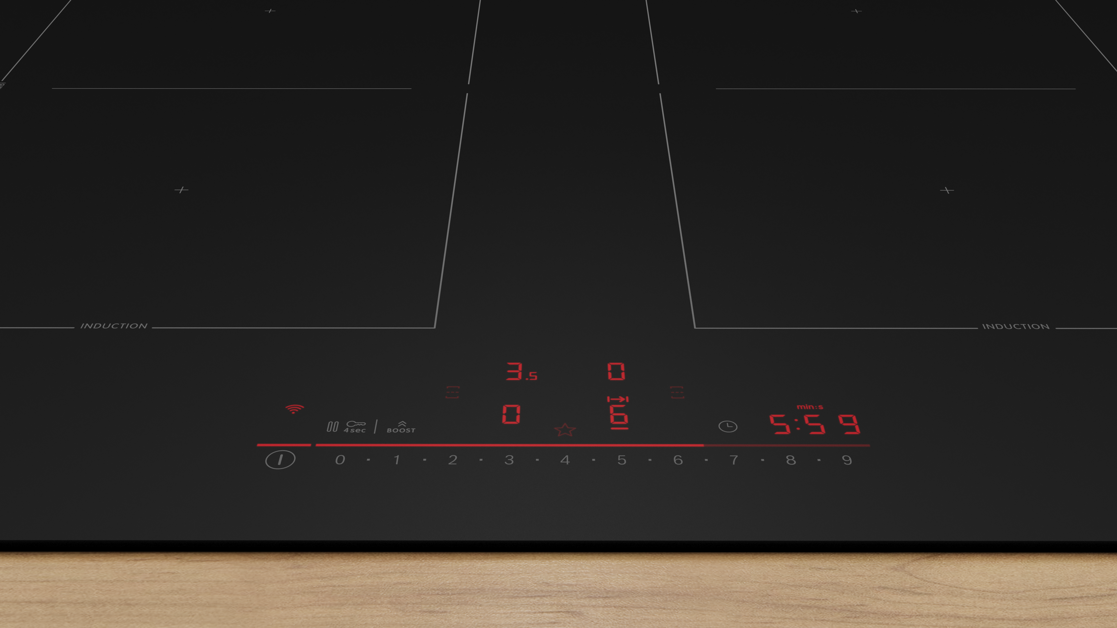 Bosch Induktions-Kochfeld "PVQ61CHB1E", matt, schwarz, B:59,2cm H:5,1cm T:52,2cm, Kochfelder, Moderne matte Optik: 5x weniger sichtbare Kratzer, Induktions-Kochfeld