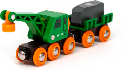 Ravensburger BRIO World Clever Crane Wagon Retro Orange Green Wooden Toy Train Set for Kids