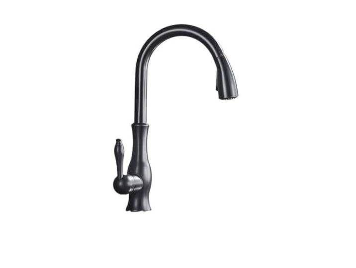 Küchenarmatur aus schwarzer Bronze, herausziehbare Brause for heißes und kaltes Wasser, Messing-Einlochgriff, um 360 Grad drehbar Kommerziell(Oil Rubbed Bronze)