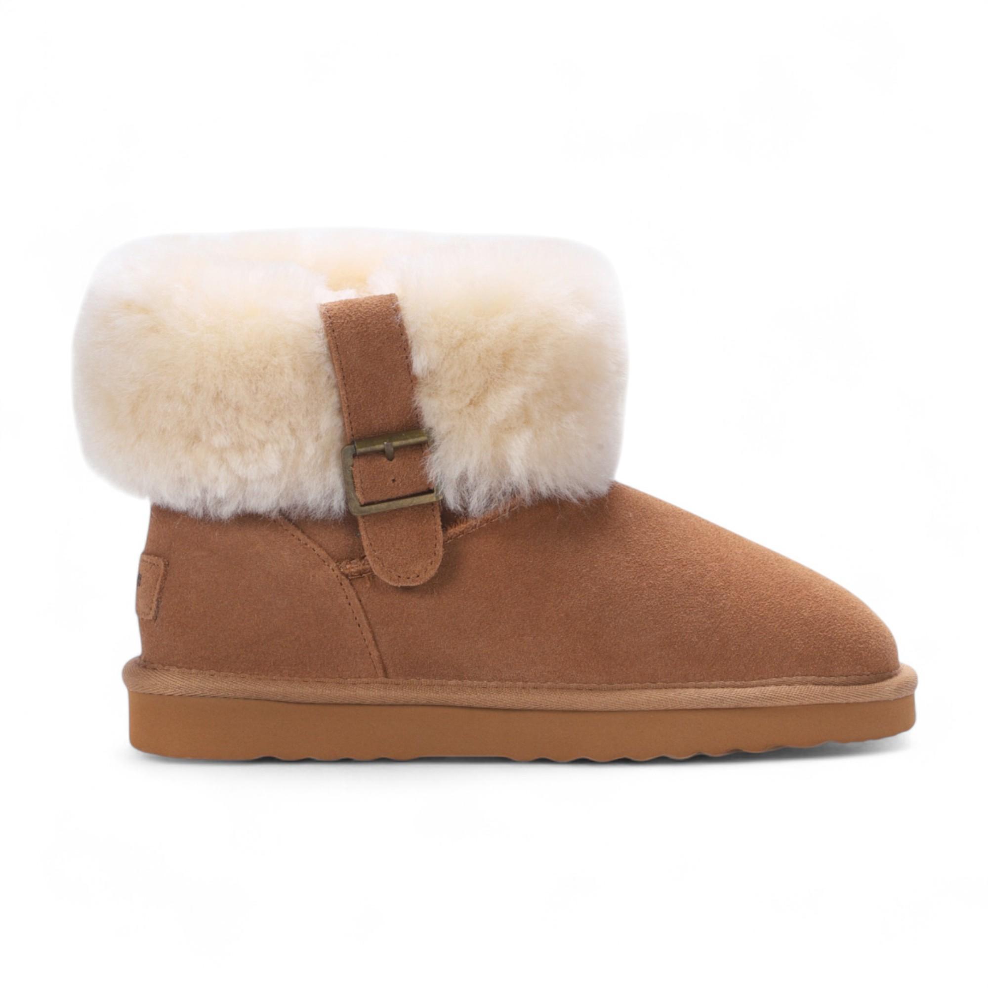 Infinity Leather Damen-Winterstiefeletten aus echtem Schaffell, Wildleder - Cognac