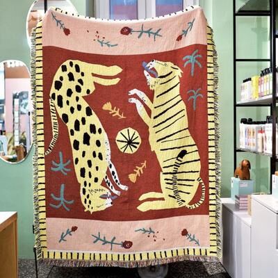 Shop Station Boho Leopard Tiger Jacquard Throw Blanket With Fringe Woven Safari Animal Print Home Decor Boho Leopard Tiger Jacquard Throw Blanket With Fringe Woven Safari Animal Print Home Decor