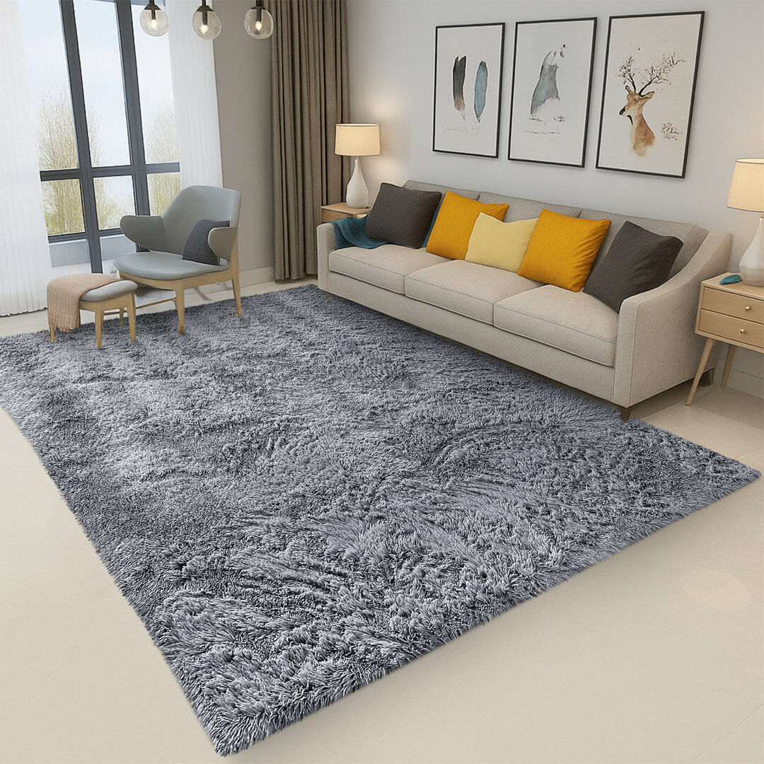 17 Stories Standard Shag Ultra Soft Plush Carpet, Durable Non-Slip Cozy Home Rug Gray Rectangle 160 x 230 cm