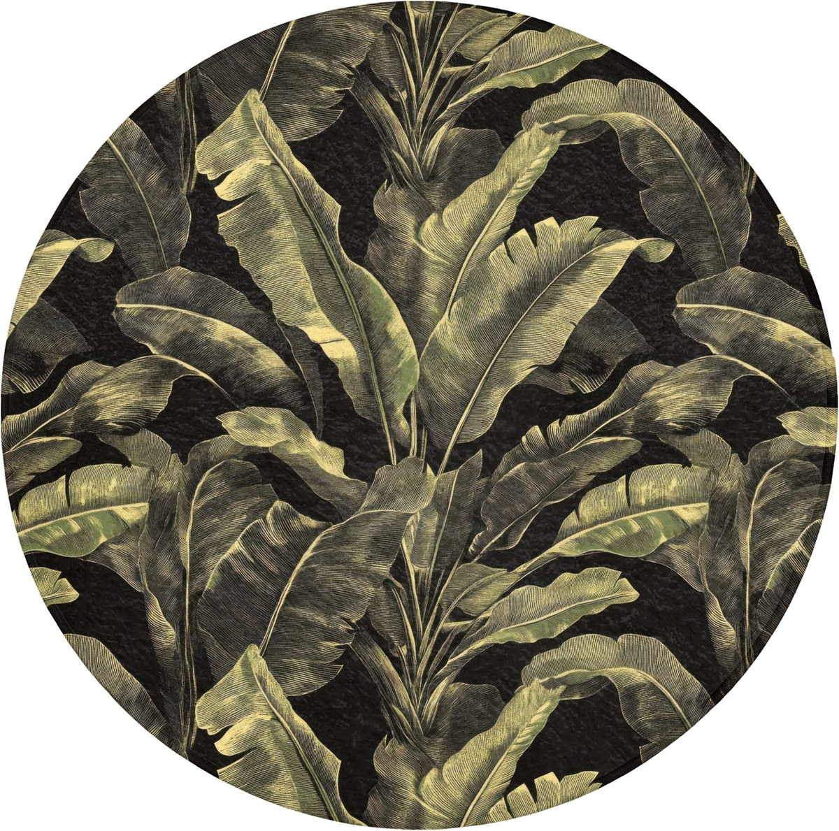 Ronde badmat met botanisch bladerenmotief in groen - Antislip badkamermat - Diameter: 70 cm