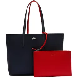 LACOSTE Damen Wendetasche mit Pochete - ANNA Shopping Bag, 35x30x14cm (BxHxT), mehrfarbig Blau/Rot
