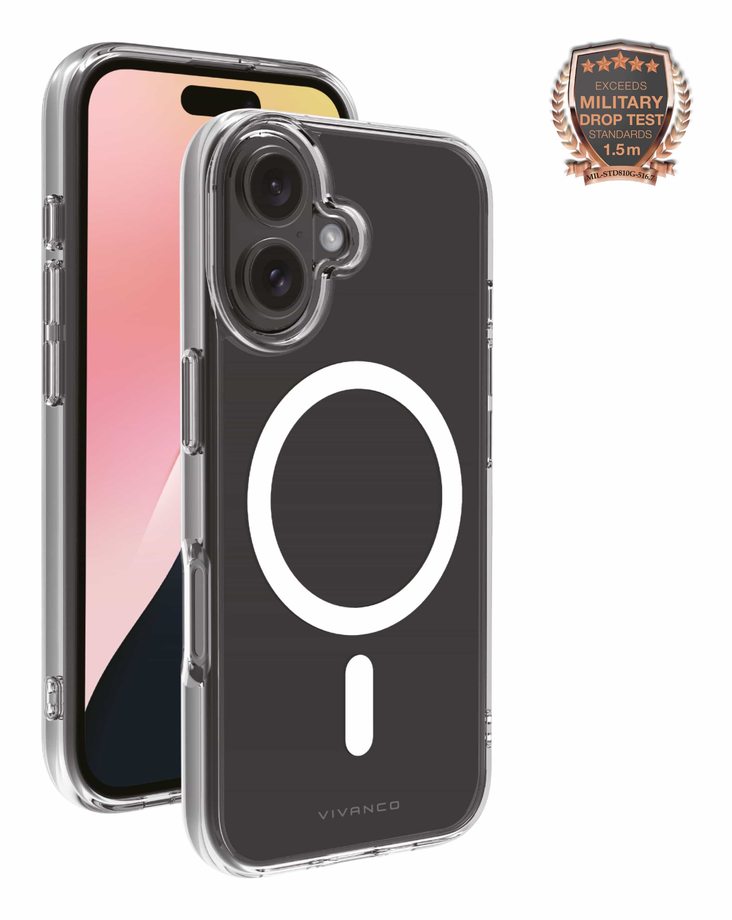 Vivanco Cover für iPhone 16 Mag Steady Anti Shock (Transparent, Weiß) 64222