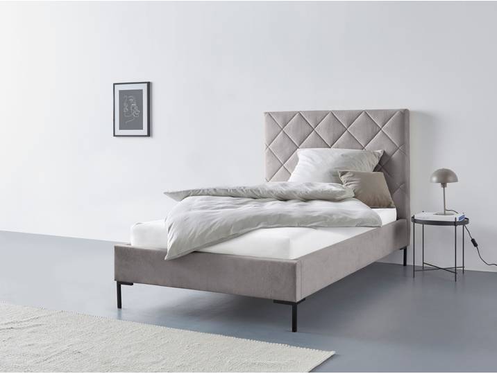 Polsterbett, Strukturstoff, Grau, 154×215 cm, Modern, Home Affaire