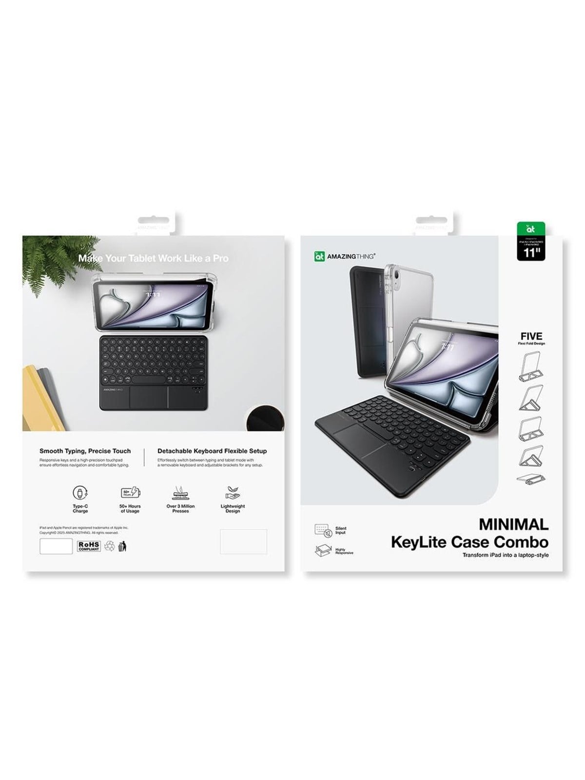 AmazingThing Minimal Case KeyLite Combo Keyboard Case for iPad Air 11" M2/M3/M4 (2024/2025/2026) - Black (US International)