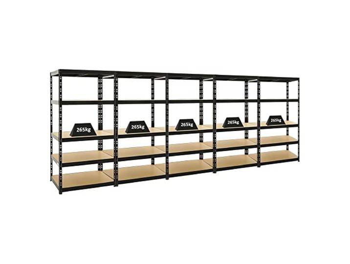 PROREGAL Mega Deal 5X Schwerlastregal Tiger Schwarz 180x90x60 cm mit Fachlast 265kg Garagenregal Kellerregal Werkstattregal Lagerregal Steckregal