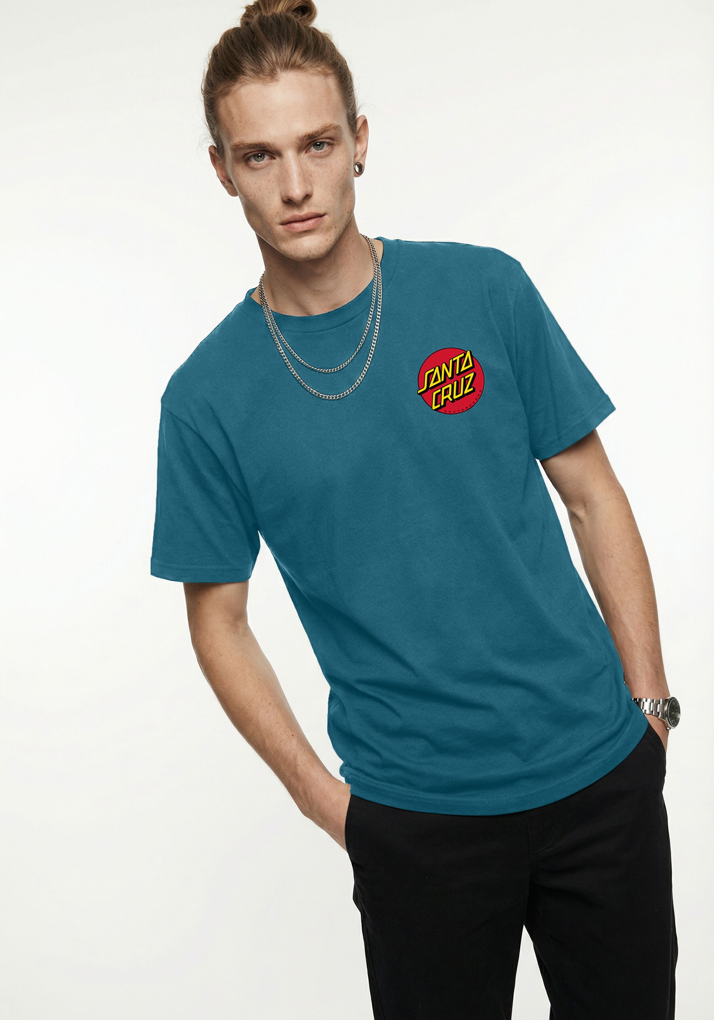 T-Shirt SANTA CRUZ "CLASSIC DOT CHEST T-SHIRT", Herren, Gr. S, schwarz (teal), Obermaterial: 100% Baumwolle, Shirts T-Shirt, für sportliche Aktivitäten, sportlicher Stil, für Sportmode teal S