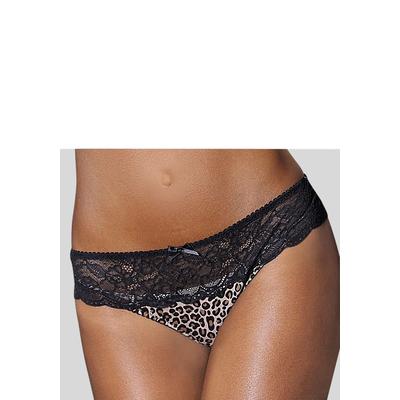 String LASCANA, Damen, Gr. 32/34, Spitze, braun (bedruckt, leo, bedruckt), Spitze, Obermaterial: 47% Polyester, 40% Polyamid, 13% Elasthan, Unterhosen String, mit modischem Leoprint