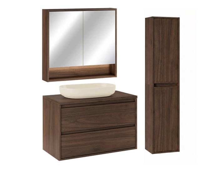 Petits-meubles Badmöbel 80cm Edmé 2er-Set Dunkles Holz, Braun, Holzwerkstoff, 80x52.2x46 cm, Badezimmer, Badmöbelsets & -serien, Badmöbelset