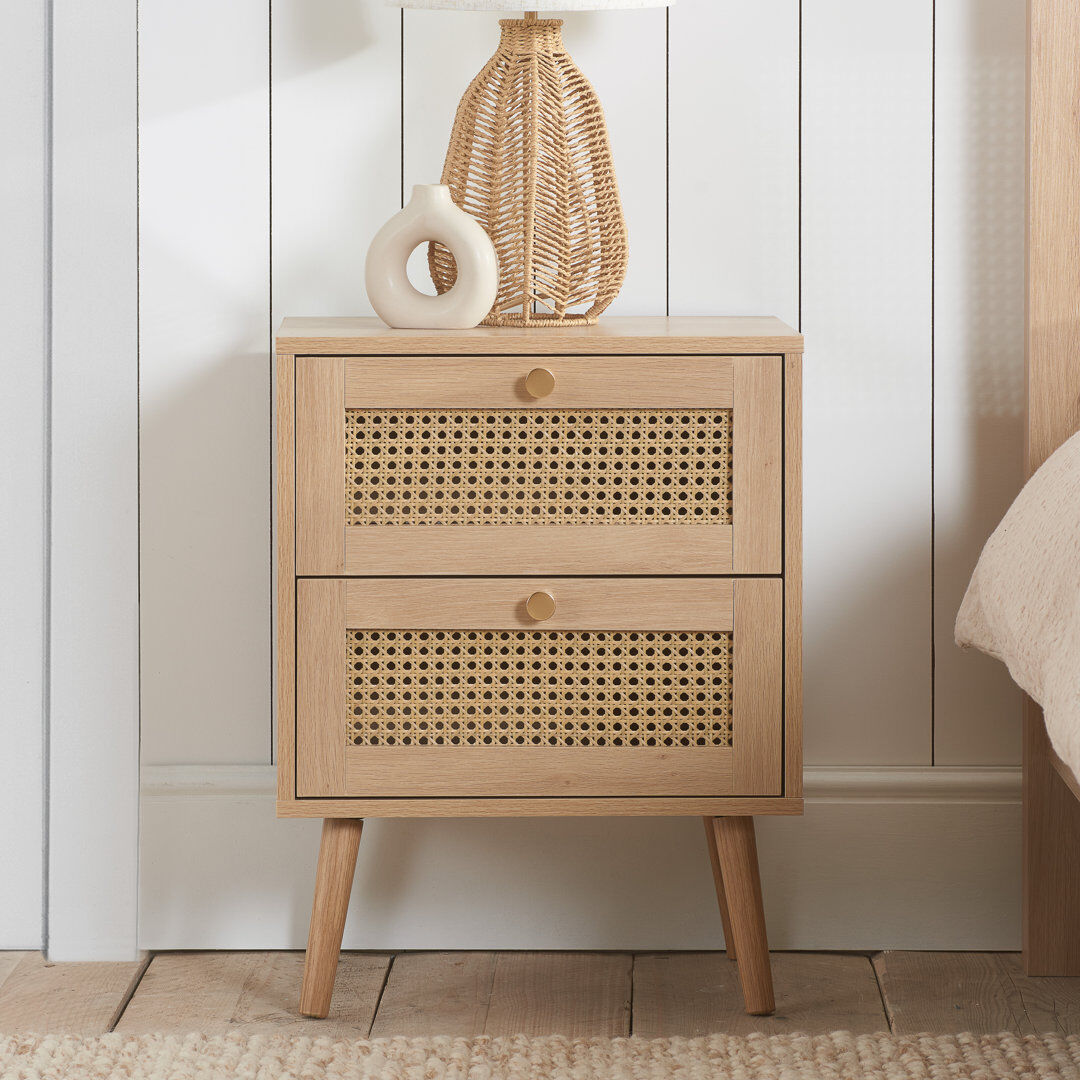 Norden Home Noemi 2 Drawer Bedside Table Oak 59cm H X 34cm W X 45cm D