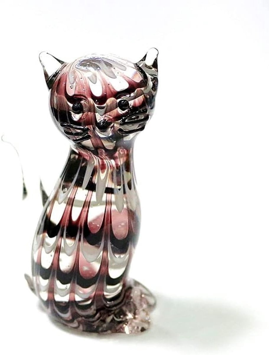 Handgemaakt Murano Glas Kattenbeeldje - Zwart - Hoogte: 7 cm