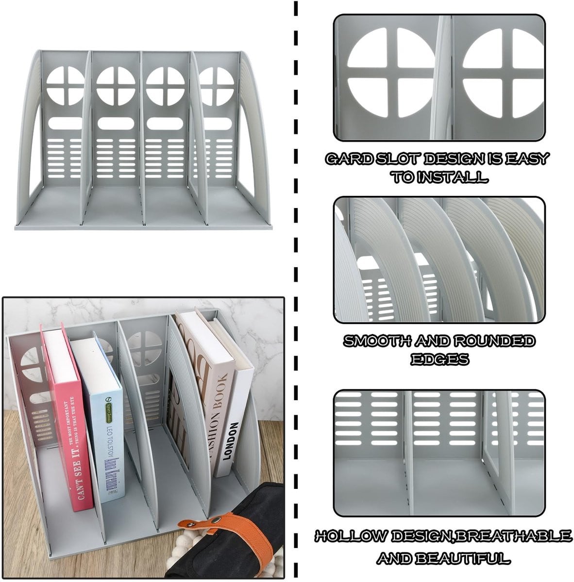 Omgoods Plastic Magazinehouder met 4 Compartimenten voor Documenten