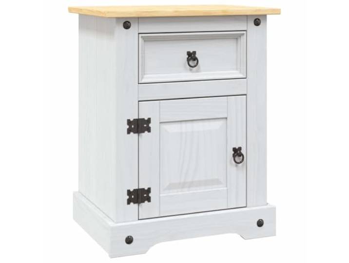 Heofavd Nachttisch Corona Kiefernholz Massiv Weiß Braun 53x39x67 cm