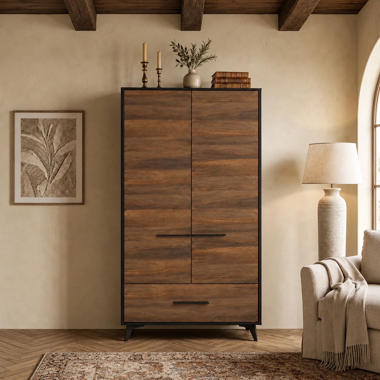 garneroarredamenti Armadio 91x185h cm 2 ante 1 cassetto noce Line