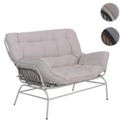 2er-Sofa HWC-P75, Gartensofa Gartenbank Couch 2-Sitzer, Stoff 220g/m2 Poly-Rattan Metall ~ hellgrau, Polster beige