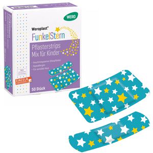 Wero Pflaster FunkelStern, 50 Strips, sensitiv, elastisch, atmungsaktiv, zwei Größen