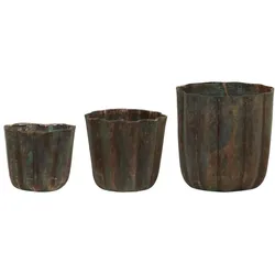 Chic Antique Kerzenhalter mit Rillen 3er-Set aus Eisen, H5,5/D6 cm, antik messing