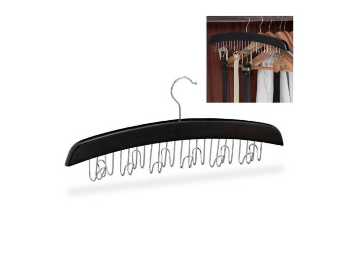 Relaxdays Lot de 5 porte-ceintures bois noirs