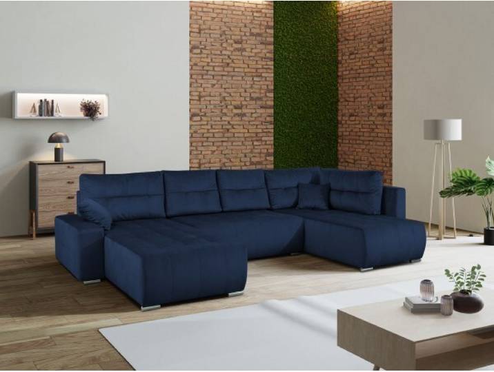 Ecksofa U-Form Mediolan V Schlaffunktion Bettkasten Lieferung bis in die Wohnung 358 cm (Kronos 09 - blau )