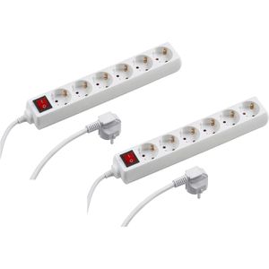 Meister Steckdosenleiste 7430560, mit 1,4m Kabel, 6-fach in weiß mit Schalter, 2 Stück