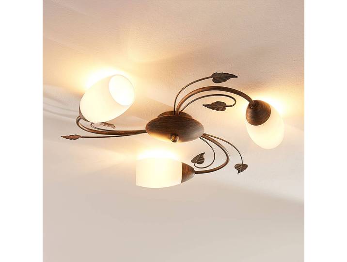Plafonnier Stefania Lindby, dimmable, marron, Salon / Salle à manger, Verre, Antique, Plafonnier