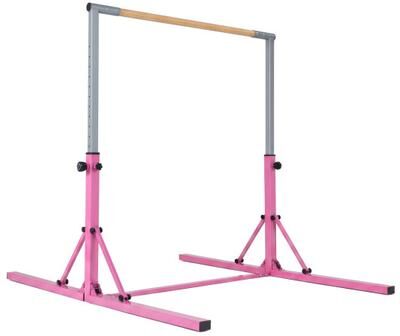 Costway Foldable Gymnastics Bar for Kids with 3-Level Adjustable Heights-Pink