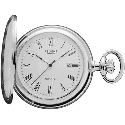 Taschenuhr REGENT "P737-19527740", silber (edelstahlfarben), Taschenuhren, Damen, Taschenuhr, Quarzuhr, Herrenuhr, Datum, Acrylglas, Geschenkidee