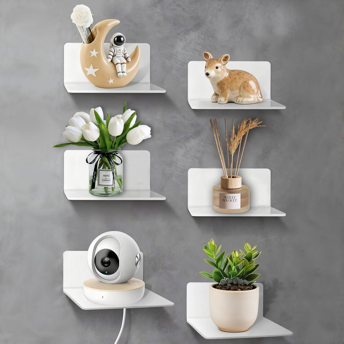 SnelShoppen Set van 6 Zelfklevende Acrylaat Wandplanken voor Kinderkamer, Badkamer, Woonkamer, Slaapkamer of Keuken