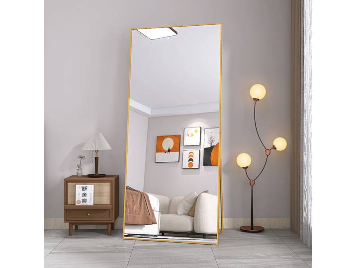Miroir Pleine Longueur,Miroir de toilette,180x80,Miroir sur Pied avec Support,Rectangulaire,Or Miroir avec Cadre en Aluminium