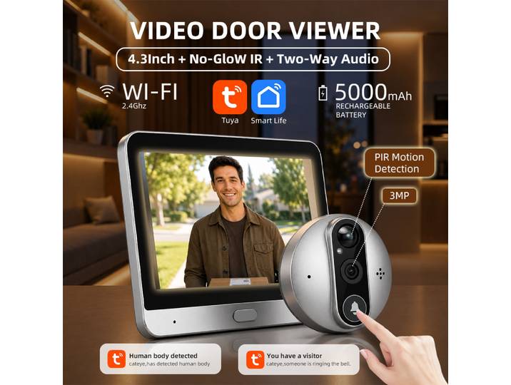 3MP Smart Life Tuya 1080P WiFi porte cloche oeil judas caméra 5000mAh batterie PIR détecteur de mouvement IR Alexa Google Home visionneuse numérique